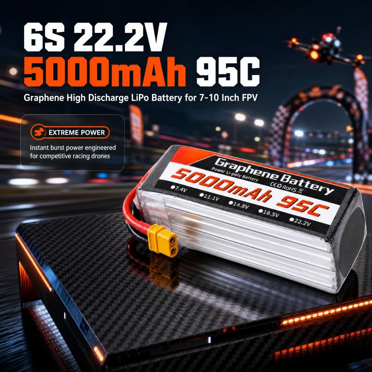 6S Lipo Battery 22.2V 5000Mah - 7, 9, 10-дюймовая графеновая LiPo-батарея для